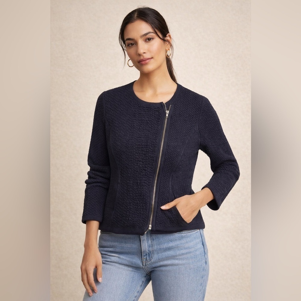 Anthropologie Angel of the North Navy “Vero” Moto Cashmere Blend Jacket Sz XL